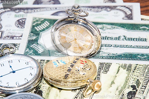Image of Pocket watches and money
