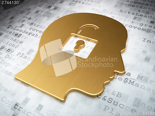 Image of Finance concept: Golden Head With Padlock on digital background