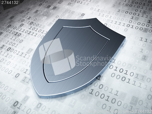 Image of Protection concept: Silver Shield on digital background