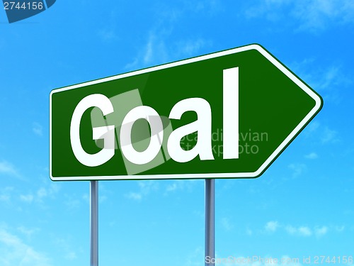 Image of Marketing concept: Goal on road sign background