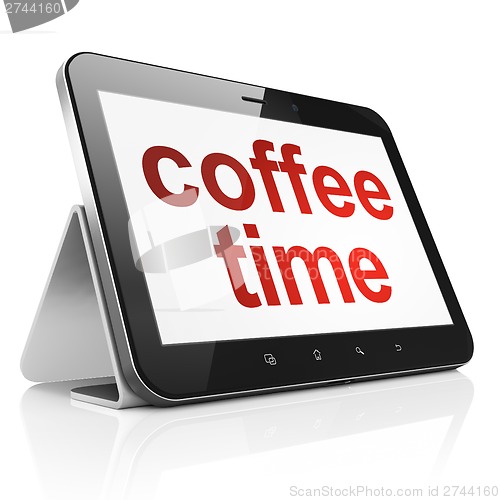 Image of Time concept: Coffee Time on tablet pc computer