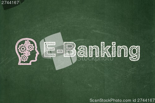 Image of Business concept: Head With Gears and E-Banking on chalkboard background