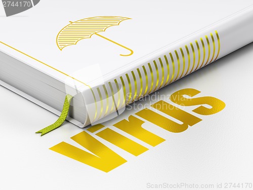 Image of Protection concept: book Umbrella, Virus on white background