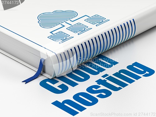Image of Cloud computing concept: book Cloud Network, Cloud Hosting on white background