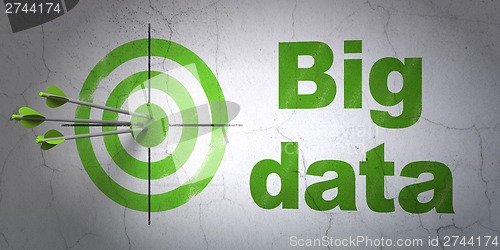 Image of Data concept: target and Big Data on wall background