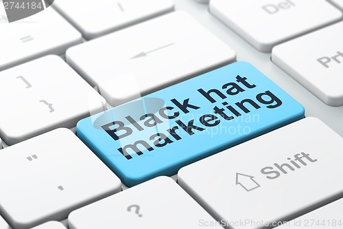 Image of Business concept: Black Hat Marketing on computer keyboard background