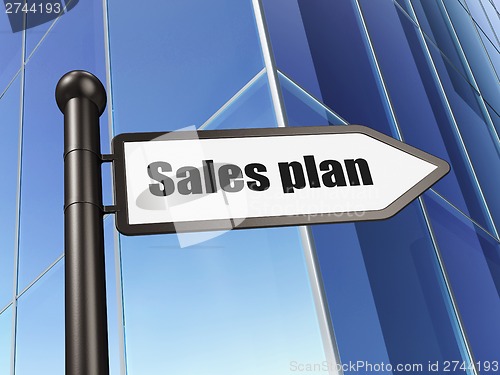 Image of Marketing concept: sign Sales Plan on Building background