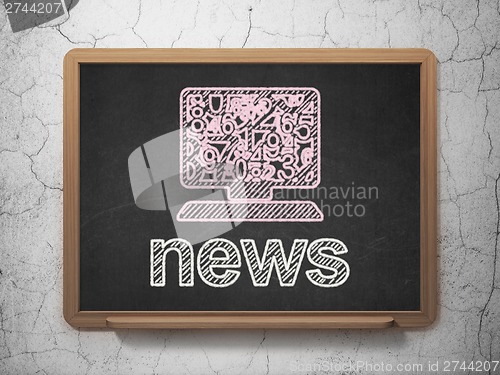 Image of News concept: Computer Pc and News on chalkboard background