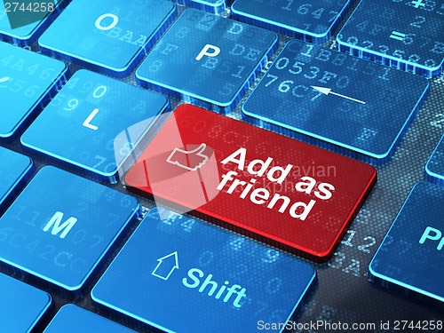 Image of Social media concept: Thumb Up and Add as Friend on computer keyboard background