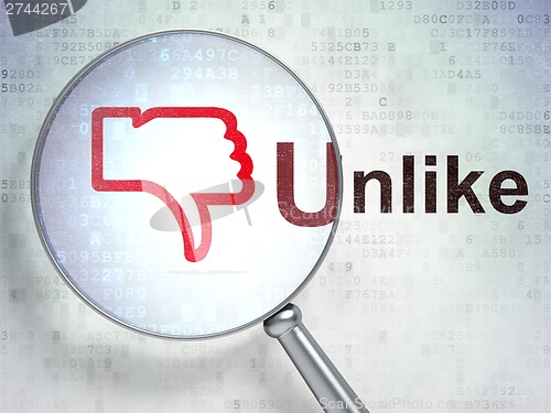 Image of Social network concept: Thumb Down and Unlike with optical glass