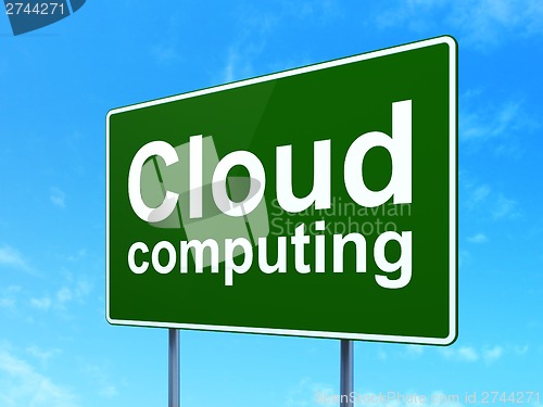 Image of Cloud computing concept: Cloud Computing on road sign background