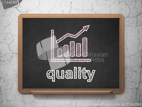 Image of Marketing concept: Growth Graph and Quality on chalkboard background