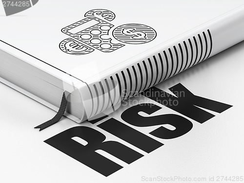 Image of Finance concept: book Calculator, Risk on white background