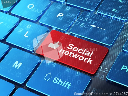 Image of Social network concept: Thumb Up and Social Network on computer keyboard background