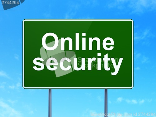 Image of Safety concept: Online Security on road sign background