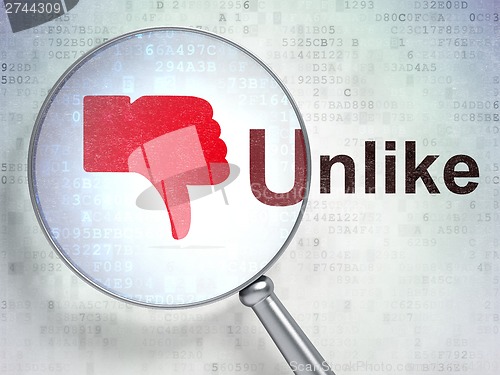 Image of Social media concept: Thumb Down and Unlike with optical glass