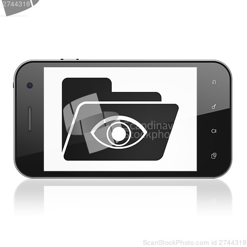 Image of Finance concept: Folder With Eye on smartphone