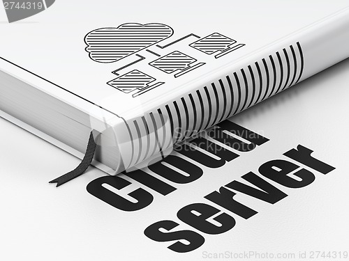 Image of Cloud networking concept: book Cloud Network, Cloud Server on white background