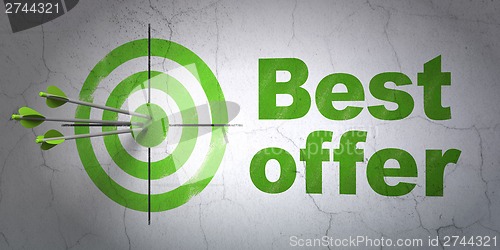 Image of Business concept: target and Best Offer on wall background