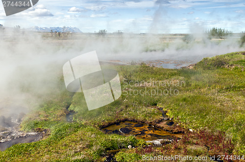 Image of Spring landscape with thermal water, Iceland