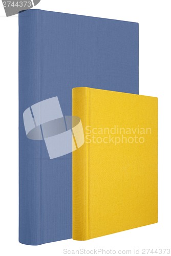 Image of Blue and yellow books isolated on white