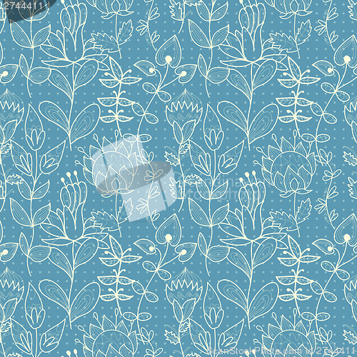 Image of Seamless blue texture with flowers
