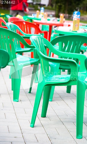 Image of Colorful plastic chairs.