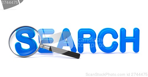 Image of Search - Blue 3D Word Through a Magnifying Glass.