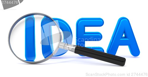 Image of Idea - Blue 3D Word Through a Magnifying Glass.