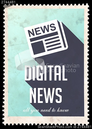 Image of Digital News on Blue in Flat Design.