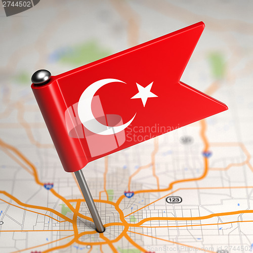 Image of Turkey Small Flag on a Map Background.