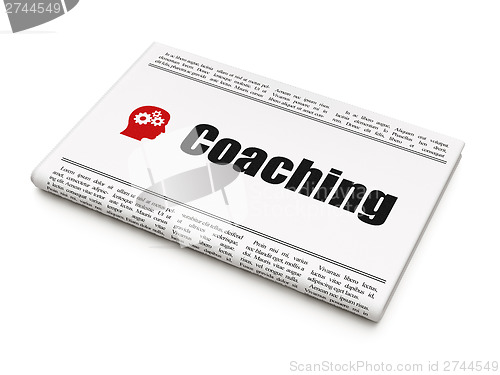 Image of Education news concept: newspaper with Coaching and Head With Ge