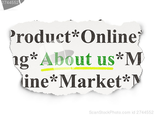 Image of Advertising concept: About Us on Paper background