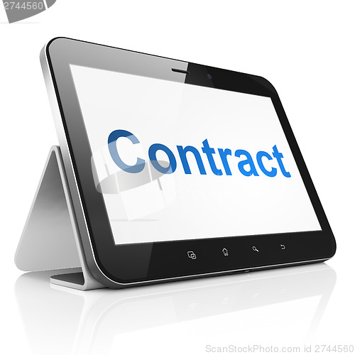 Image of Finance concept: Contract on tablet pc computer