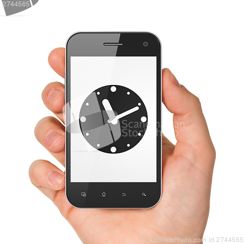 Image of Timeline concept: Clock on smartphone