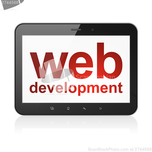 Image of Web design concept: Web Development on tablet pc computer