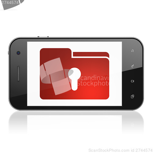 Image of Business concept: Folder With Keyhole on smartphone