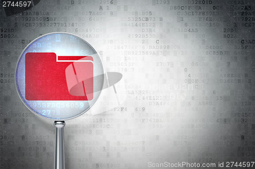 Image of Business concept:  Folder with optical glass on digital backgrou