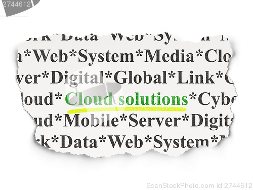 Image of Cloud computing concept: Cloud Solutions on Paper background
