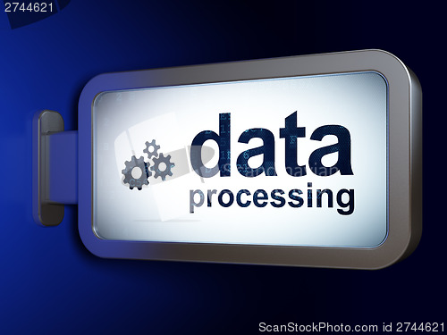 Image of Data concept: Data Processing and Gears on billboard background