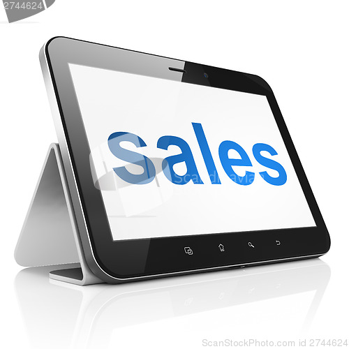 Image of Advertising concept: Sales on tablet pc computer