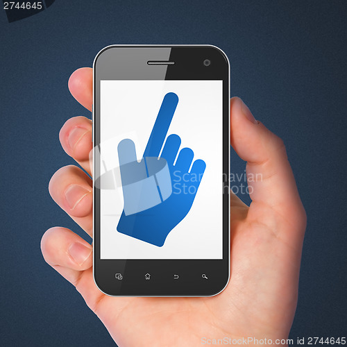 Image of Web development concept: Mouse Cursor on smartphone