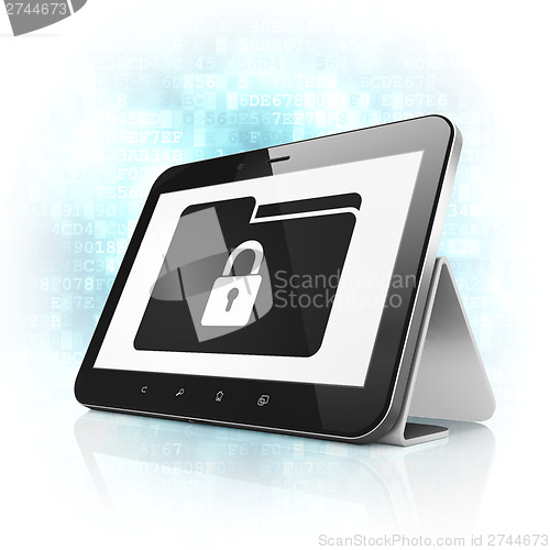 Image of Business concept: Folder With Lock on tablet pc computer