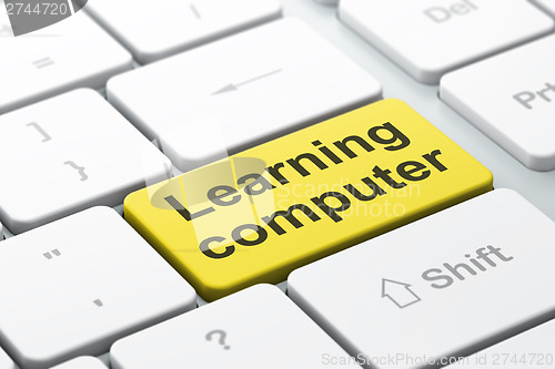 Image of Education concept: Learning Computer on computer keyboard backgr