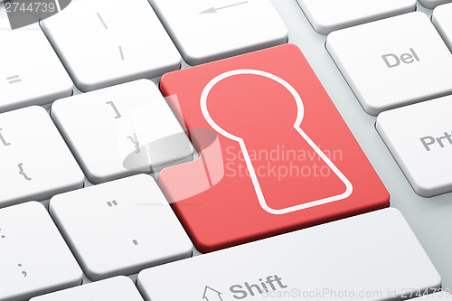 Image of Information concept: Keyhole on computer keyboard background