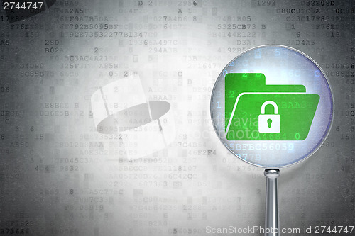Image of Finance concept:  Folder With Lock with optical glass on digital