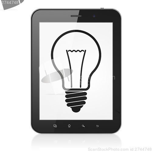 Image of Business concept: Light Bulb on tablet pc computer