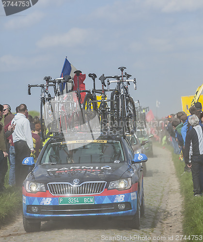 Image of Row of Technical Vehicles- Paris- Roubaix 2014