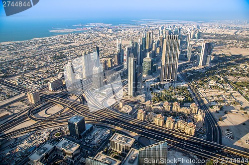 Image of Dubai downtown. East, United Arab Emirates architecture