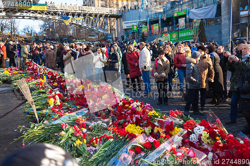 Image of Ukrainian revolution, Euromaidan after an attack by government f